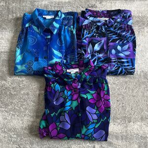A Personal Touch Blouse Womens 3X Blue Purple Button Up Shirt Top Floral Lot 3